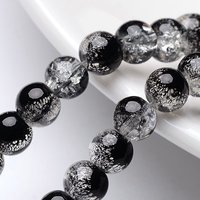 Fils de perles en verre craquelé, rondes, noires, 6mm, 133pcs/fils — Perles à bijoux