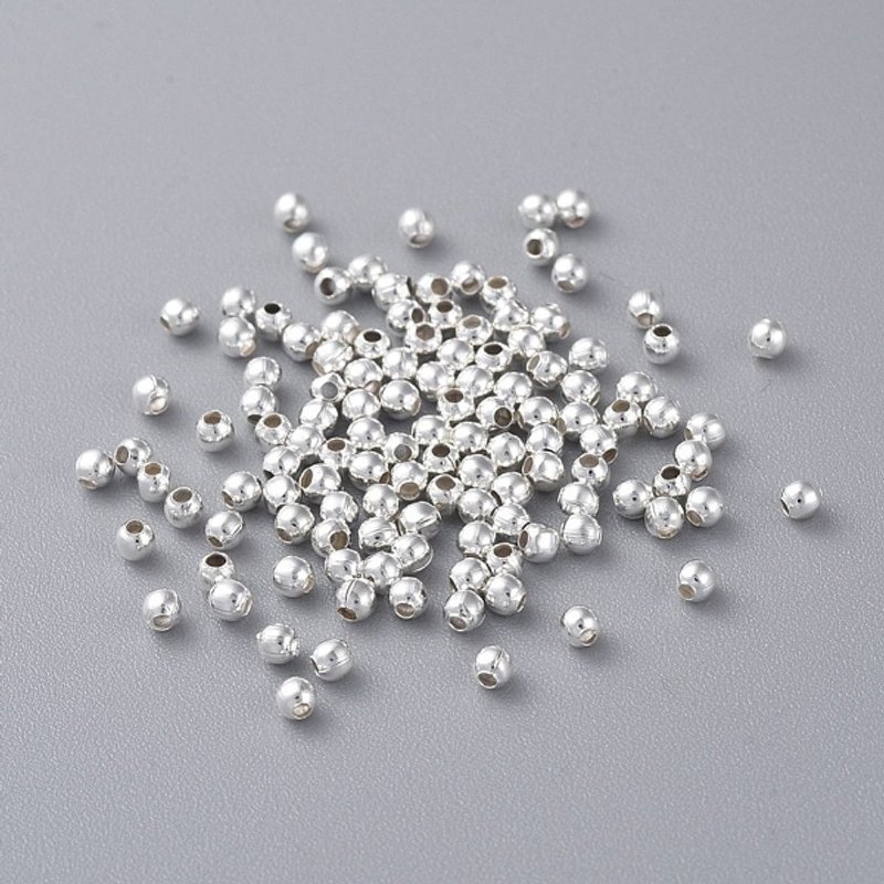 Perles de fer rondes plaquées argent, 2mm de diamètre — Perles à bijoux