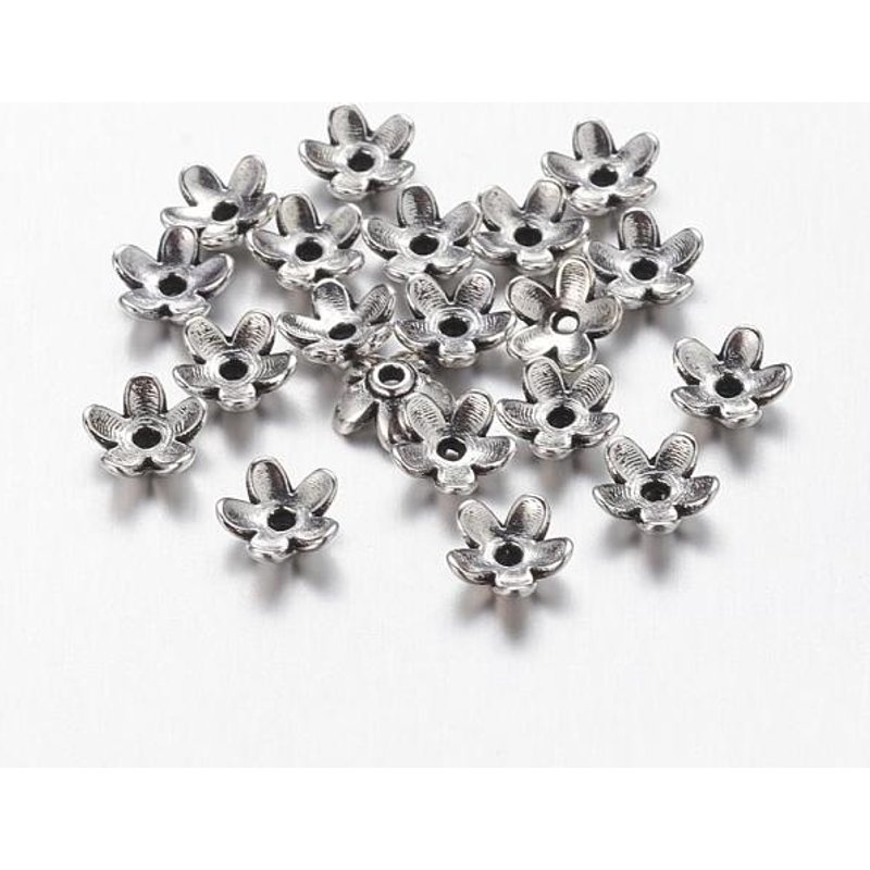 Capsules de perles en alliage de zinc de style tibétain - Couleur argent antique, 6.5x3mm — Perles à bijoux