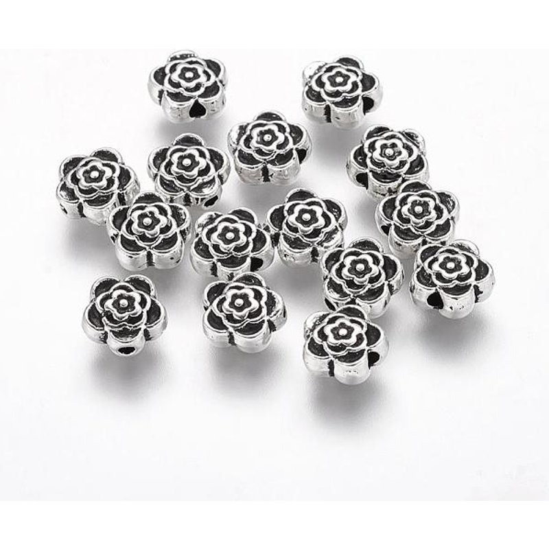Perles en Alliage de Style Tibétain - Design de Fleur en Argent Antique — Perles à bijoux