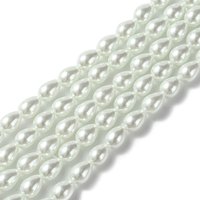 Brins de perles goutte en verre perlé, blanc, 7x5mm, 56pcs — Perles à bijoux