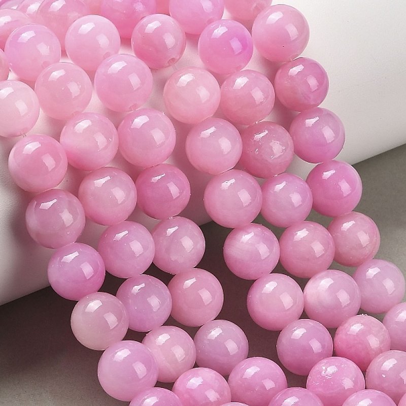 Brins de Perles en Jade Jaune Teinté Naturel, Ronds, Rose Foncé, 10mm — Perles à bijoux