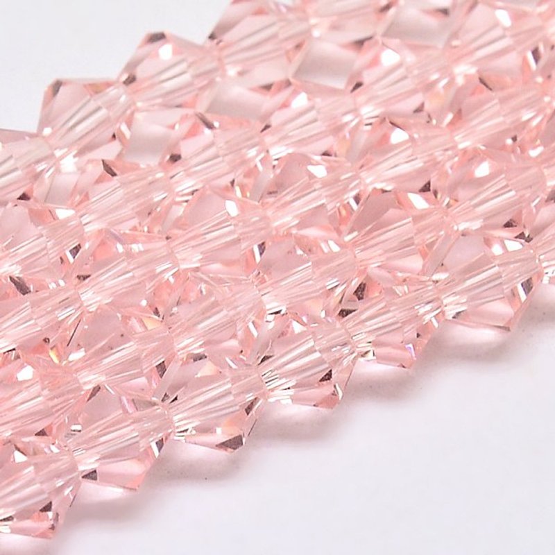 Fil de perles en verre biconiques imitation cristal autrichien, rose, 4x4mm — Perles à bijoux