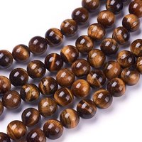 Fils de perles en œil de tigre rond, qualité AB+, doré foncé, 8mm — Perles à bijoux