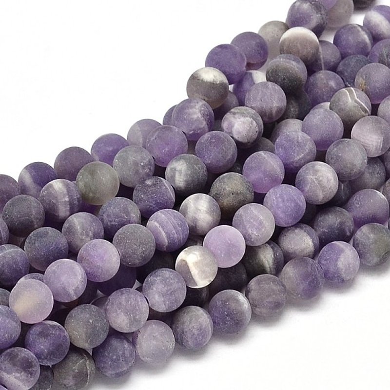 Fil de perles rondes en améthyste naturelle givrée, 6mm, 15.74 pouces