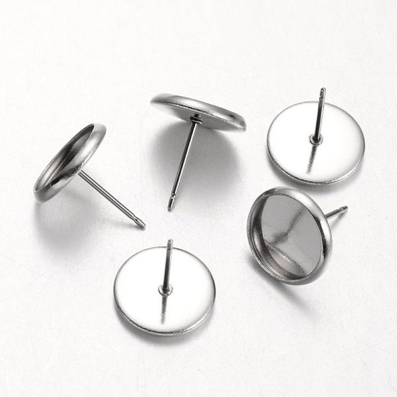 Flat Round 304 Stainless Steel Stud Earring Settings — Jewelry Findings