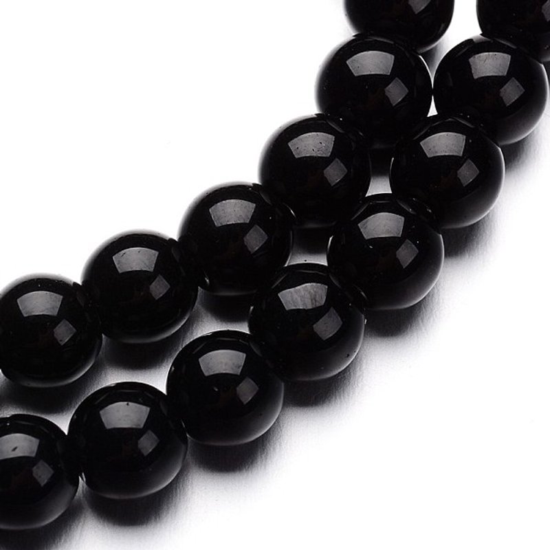 Fil de perles rondes en verre, noir, 10mm, 32pcs, 11 pouces — Perles à bijoux