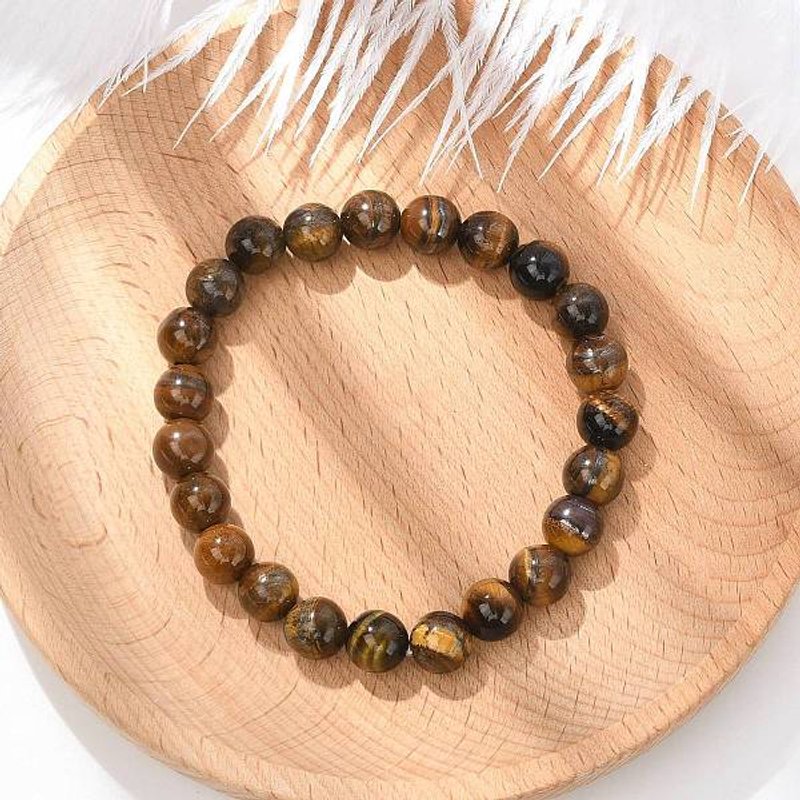 Natural Tiger Eye Round Beaded Stretch Bracelet - 8mm Beads — Bracelet Women