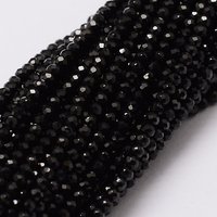 Natural Black Spinel Bead Strands, Faceted Round, 2mm