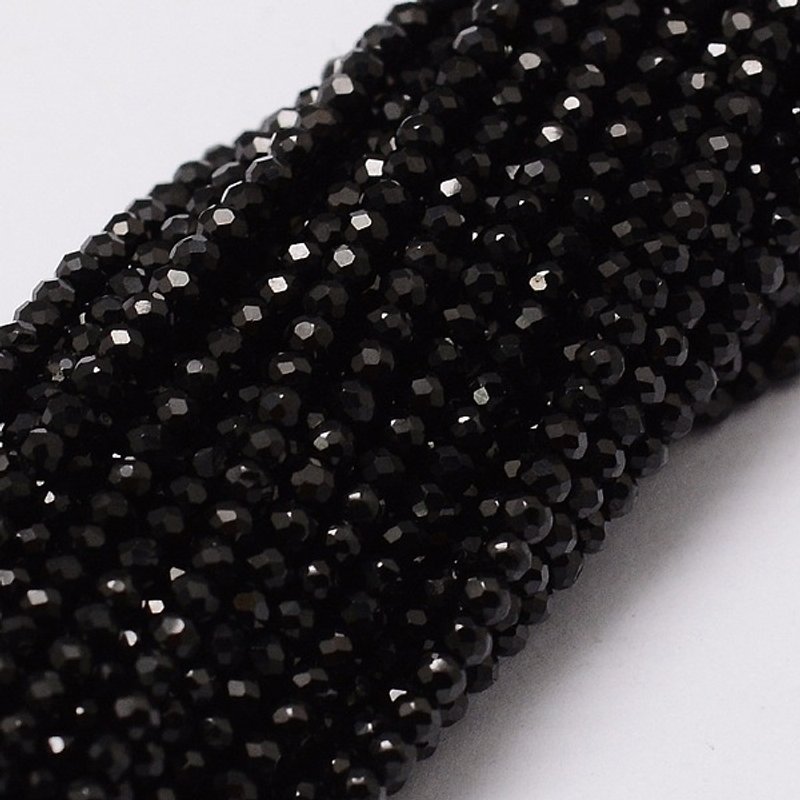 Fils de perles en spinelle noir naturel, ronds facettés, 2mm — Perles à bijoux