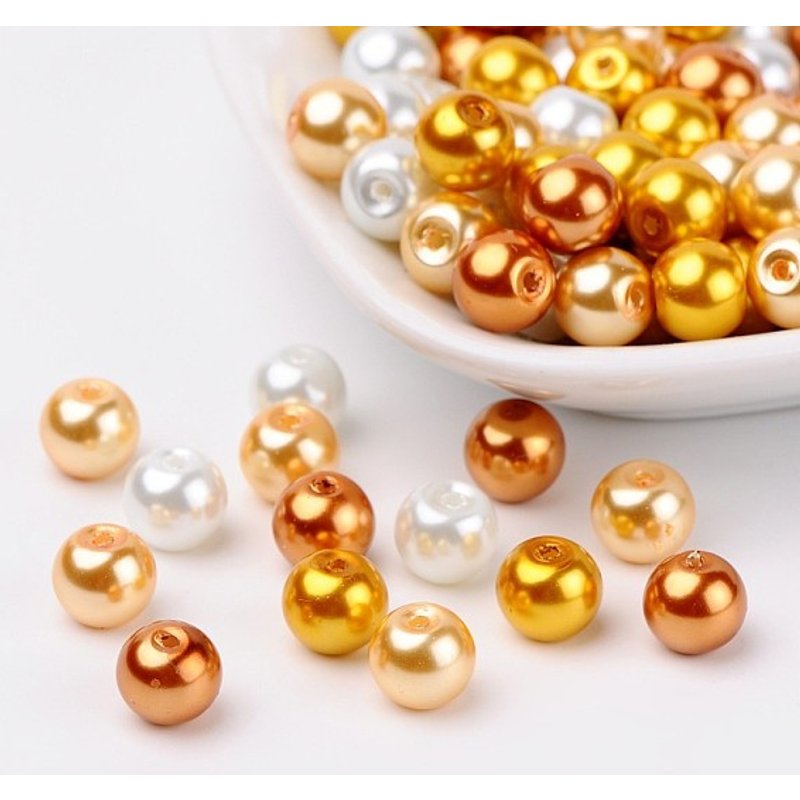 Perles en Verre Perlées Caramel Mix, Couleurs Mélangées, 8mm — Perles à bijoux