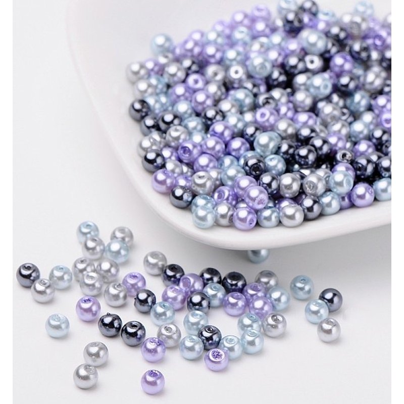 Perles en verre perlées argent-gris mélangées, 4mm, 400pcs/sac — Perles à bijoux