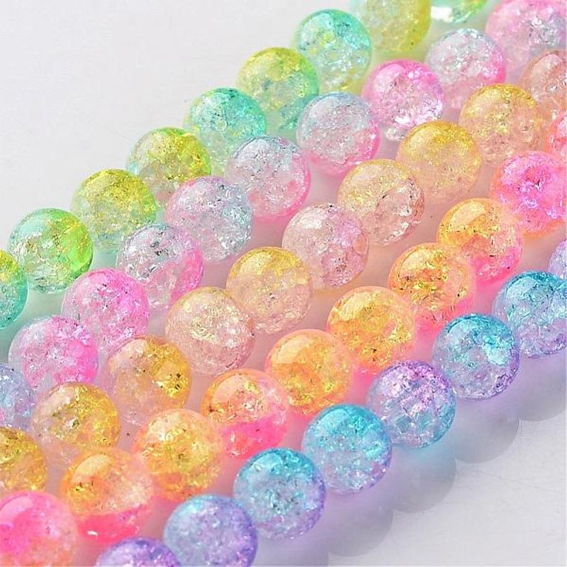 Crackle Glass Round Bead Strands, Mixed Colors, 8mm, 49pcs — Jewelry Beads