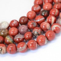Natural Red Jasper Round Bead Strands, Grade AB, 6-6.5mm