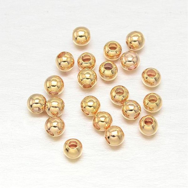 Perles Espaceuses Rondes en Laiton Plaqué Or, 2mm, 2900-3100pcs/50g — Perles à bijoux