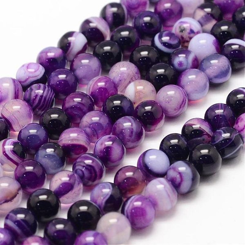 Fil de perles d'agate rayée naturelle, ronde, grade A, violet, 6mm — Perles à bijoux