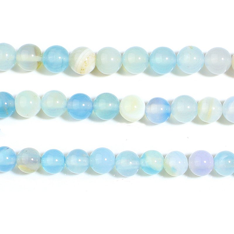 Brins de perles d'agate rayée naturelle, rondes, teintées aquamarine, 8mm — Perles à bijoux