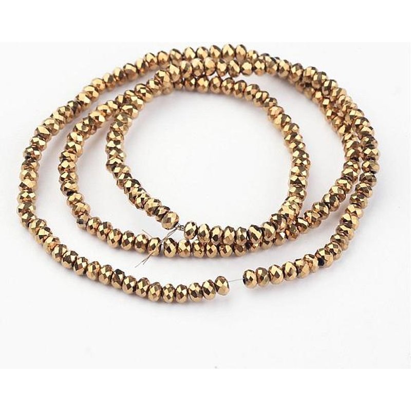 Fils de perles en verre électroplaqué, facetté, rondelle, plaqué or — Perles à bijoux