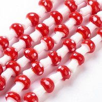Handmade Autumn Theme Lampwork Beads Strands, Mushroom Red — Jewelry Beads