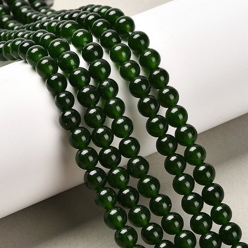TaiWan Jade Bead Strands, Dyed, Round, Dark Green, 6mm — Jewelry Beads
