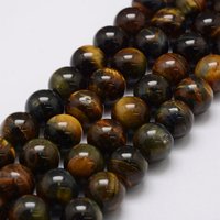 Fils de perles en œil de tigre jaune et bleu naturel, Grade AB, 8mm — Perles à bijoux