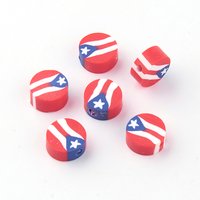 Perles en argile polymère faites à la main, rondes plates et drapeau, rouges