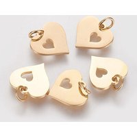 Pendentif en Acier Inoxydable 304, Cœur avec Cœur, Doré