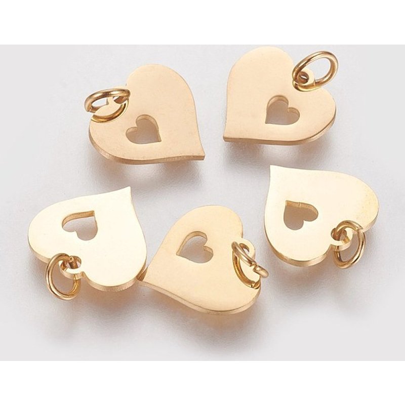 Pendentif en Acier Inoxydable 304, Cœur avec Cœur, Doré — Breloques et pendentifs