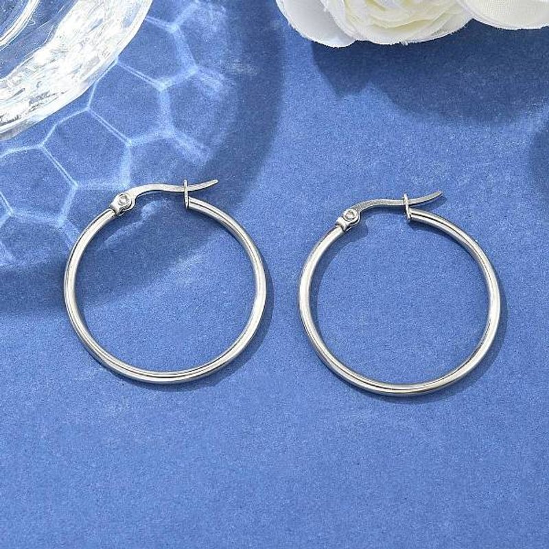 Boucles d'oreilles créoles hypoallergéniques en acier inoxydable 304, 29-31mm — Boucles d'oreilles créoles
