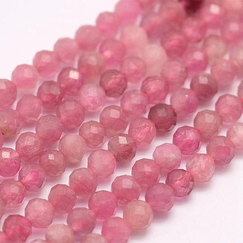 Brins de Perles de Tourmaline Rouge Naturelle, Qualité A, Facettées, 2mm — Perles à bijoux