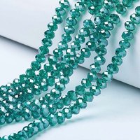 Electroplate Glass Beads Strands, Dark Cyan, Faceted Rondelle