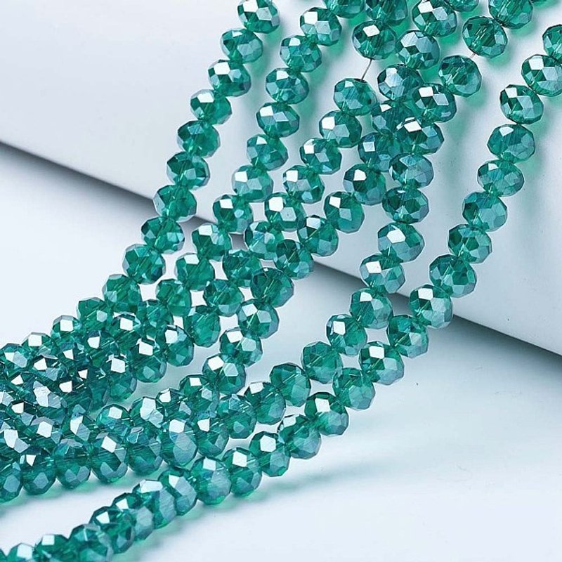 Brins de Perles en Verre Électroplaqué, Cyan Foncé, Rondelle Facettée — Perles à bijoux