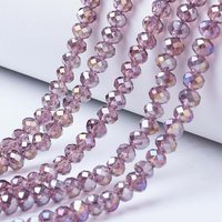 Brins de perles en verre électroplaqué, couleur AB, rondelle, vieux rose — Perles à bijoux