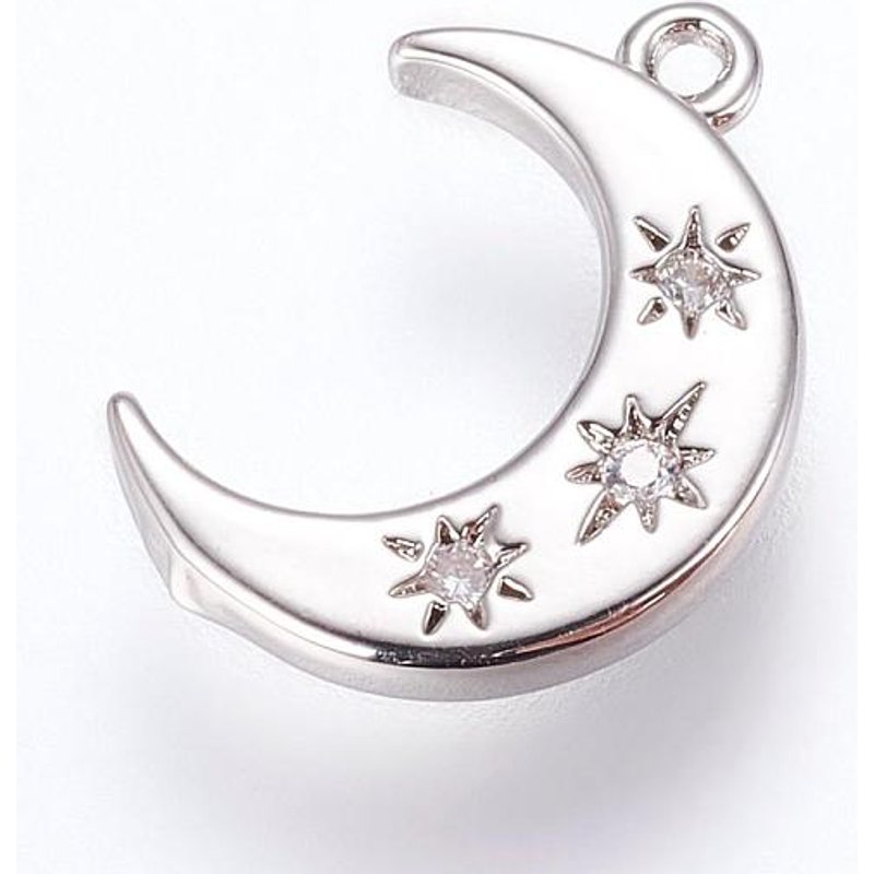 Charms en laiton en forme de lune avec zircon cubique et finition platine — Breloques et pendentifs