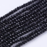 Brins de perles en verre noires facettées, rondelles, 144-150pcs — Perles à bijoux