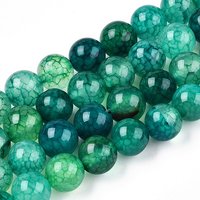 Brins de perles en agate à veines de dragon naturelles, teintées, rondes, cyan foncé — Perles à bijoux