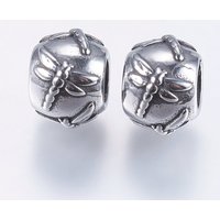 Perles Européennes en Acier Inoxydable 304 avec Libellule, Argent Vieilli — Perles à bijoux