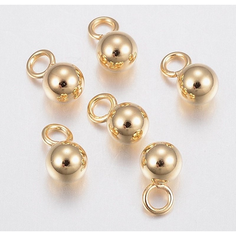 Charmes en Acier Inoxydable 304, Boules Rondes, Dorées, 6x3mm — Breloques et pendentifs