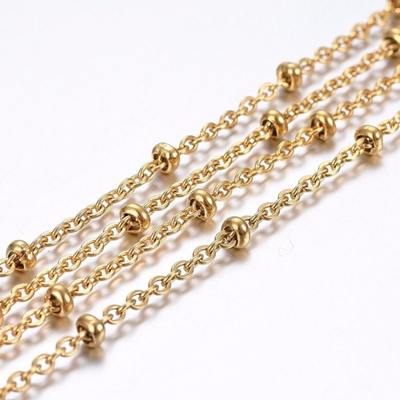 304 Stainless Steel Cable Chains with Spool and Rondelle Beads