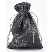 Sacs à cordon en polycoton avec motif d'arbre, gris, 14x10cm