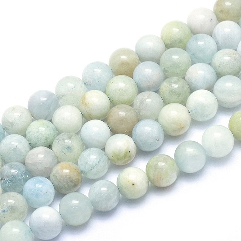 Brins d'Aigue-marine Naturelle, Ronds 8mm, 48pcs/brin, 15.5 pouces — Perles à bijoux