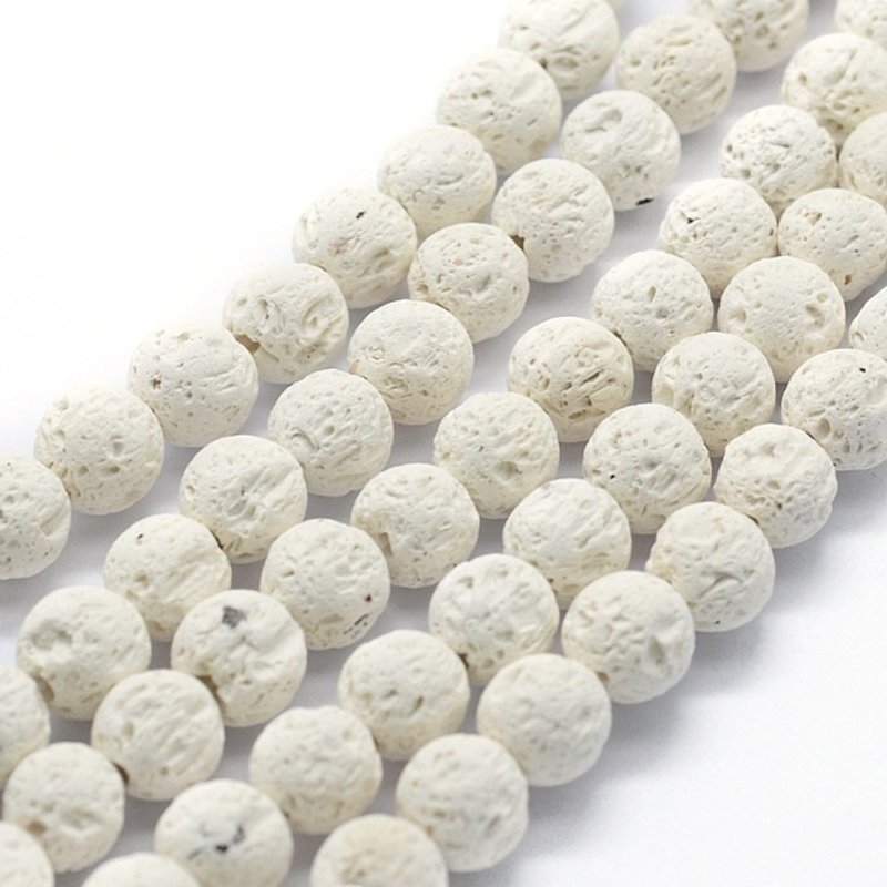 Fil de Perles Rondes en Roche Volcanique Naturelle, Blanches, 6mm, 64pcs — Perles à bijoux
