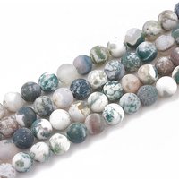 Brins de perles d'agate naturelle en arbre, rondes givrées 8mm, 47pcs — Perles à bijoux