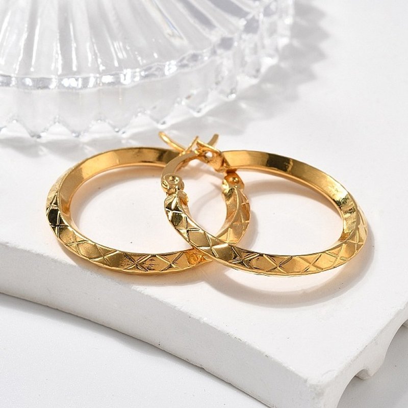 Ion Plating 304 Stainless Steel Textured Golden Hoop Earrings — Hoop Earrings