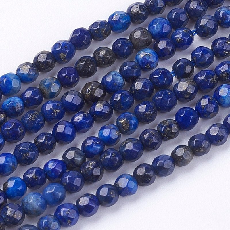 Brins de perles de lapis lazuli naturel, facettées, rondes, bleues, 3mm — Perles à bijoux