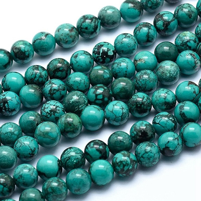 Brins de perles en turquoise naturelle teintée, rondes, 6-6.5mm, 64pcs — Perles à bijoux