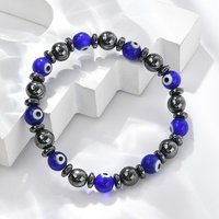 Handmade Evil Eye Stretch Bracelet with Synthetic Hematite Beads