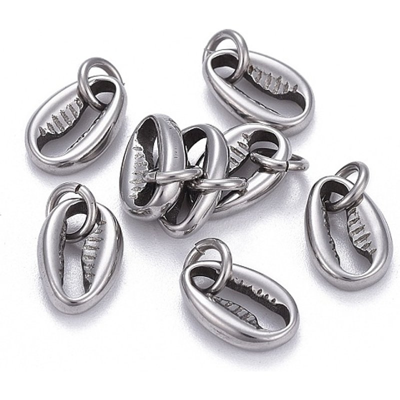 Non-Tarnish 304 Stainless Steel Cowrie Shell Charm with Jump Ring — Charms & Pendants