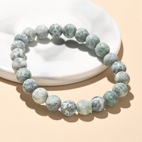 Bracelet Élastique en Jaspe Vert Tacheté, Design Rond — Bracelet Femme