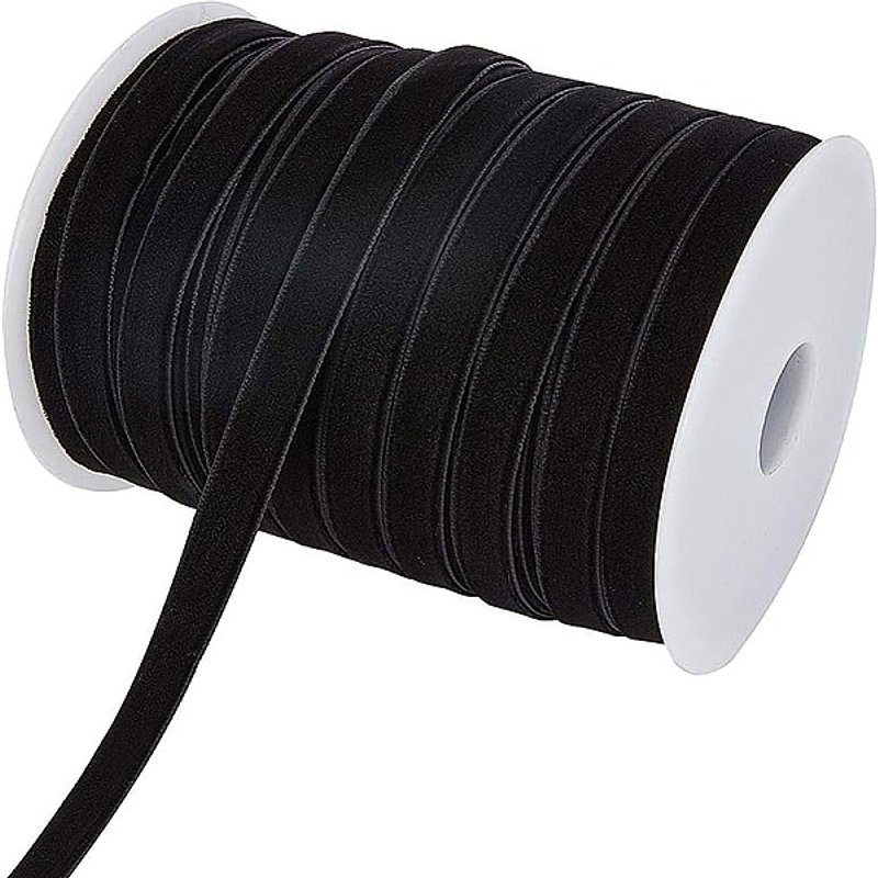 Ruban Velours Noir à Une Face de 3/8 Pouce - Rouleau de 50 Yards — Chaînes, fils et cordons